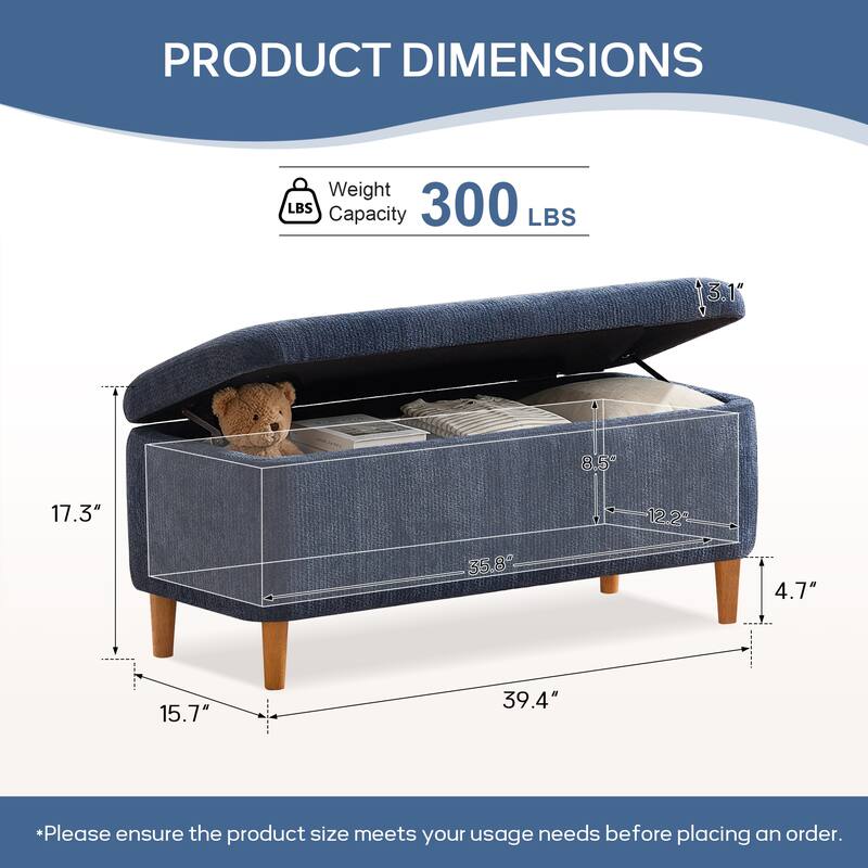 39in Soft Chenille Fabric Storage Ottoman Bench for Bedroom / Entryway Bed Foot / Living Room，Upholstered Entryway Bench