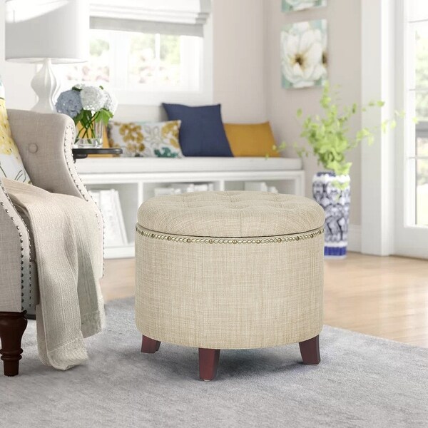 Adeco Cylindrical Button tufted Lift top Storage Ottoman Bed
