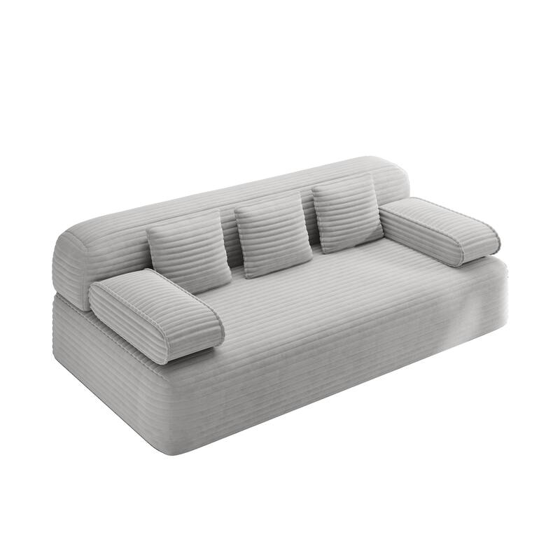 78.7-Inch Convertible Sofa Bed, 2-in-1 Frameless 3-Seater Couch with Plush Corduroy Fabric for Small Spaces