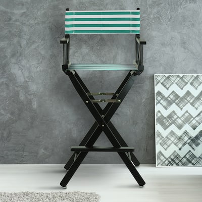 30" Director's Chair Black Frame-Teal Cabana - 23"W x 19"D x 45.5"H