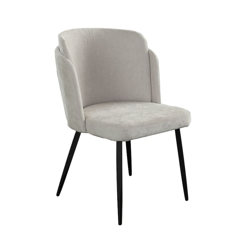 Griz Dining Side Chair Set of 2, Curved Back, Cream White Polyester, Black
