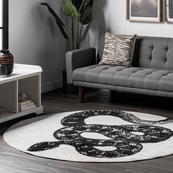 slide 2 of 31, Nuloom Leopold Serpent Area Rug 6' Round - Black & Off-White - Round