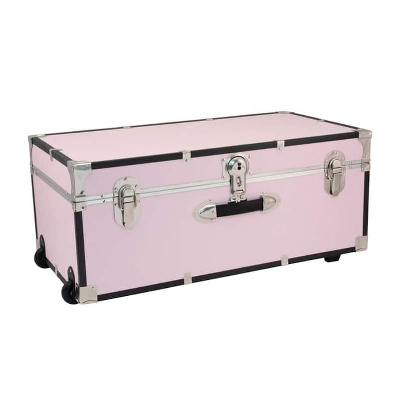 HomeStock Lockable Under Bed Storage Trunk - Heavy Duty Portable Footlocker for College Dorms & Camps with Secure Latch Closure - Blush - 30 in.