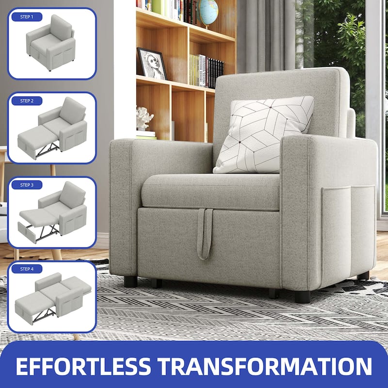 3-in-1 Convertible Sofa Chair Bed with Pull-Out Sleeper and Reclining Lounge for Living Room or Small Space Comfort