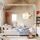 preview thumbnail 1 of 8, Beige Full Size Velvet House Bed with Roof, Pinewood Frame Wood Bed Full