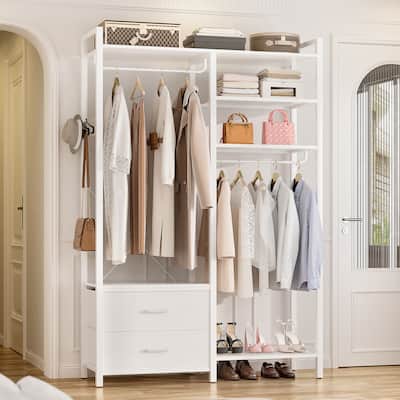Garment Rack Heavy Duty Clothes Rack Free Standing Closet Organizer with Shelves and 2 hanging Rods