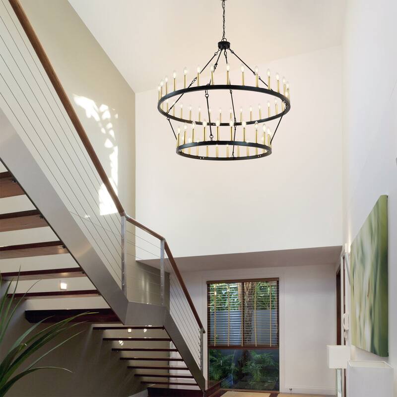 2-Tier Wagon Wheel Chandelier Large Chandeliers For High Ceilings - 56-Light
