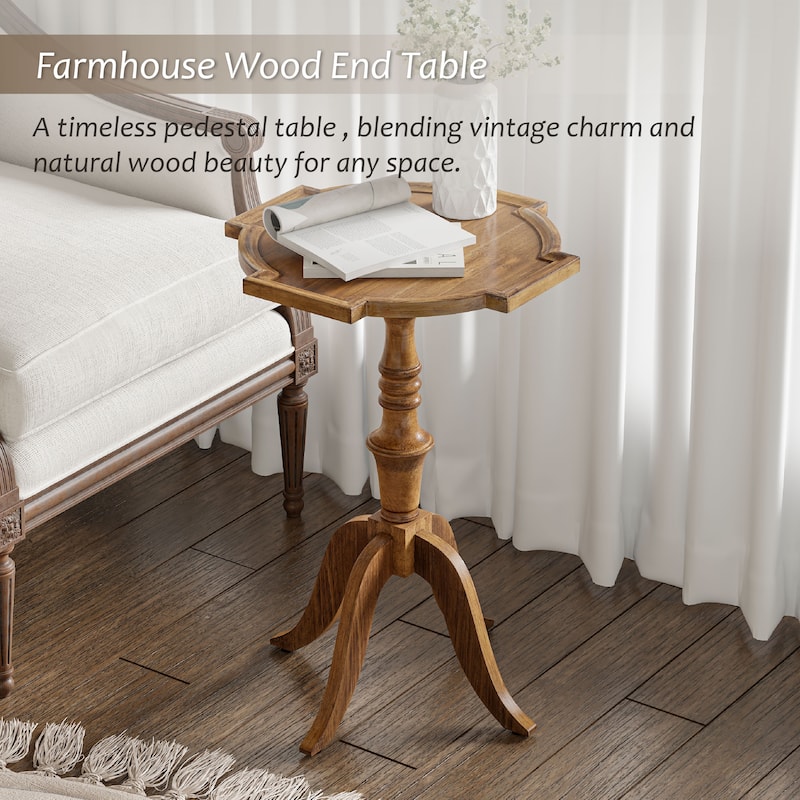 COZAYH Rustic Pedestal Stand Table, Weathered Wood Side Table with Unique Tray Design, Vintage Style End Table