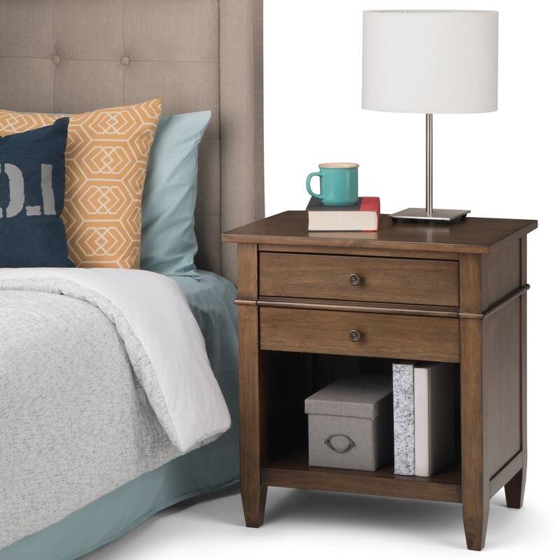 WYNDENHALL Sterling SOLID WOOD 24 inch Wide Bedside Nightstand Table - Rustic Natural Aged Brown