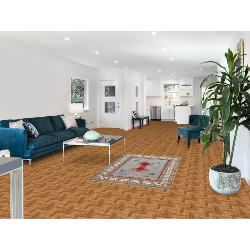 Light Blue Geometric Kazak Accent Rug Handmade Wool Carpet - 3'3" x 4'11"