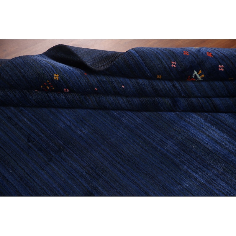 Blue Striped Gabbeh Oriental Area Rug Handmade Silk Carpet - 7'8"x 9'7"