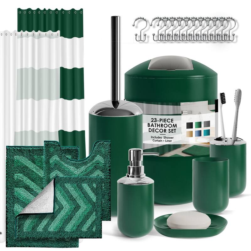 Clara Clark Bathroom Accessories Set with Shower Curtain and Rugs - Hunter Green