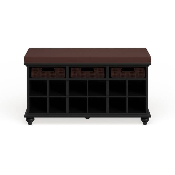 Shop Copper Grove Guillermo Black Entryway Bench With Basket And Shoe Storage Overstock 23122898