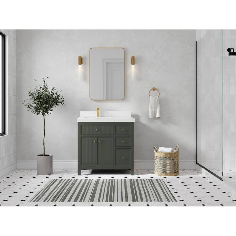 Willow Collections 36 in W x 22 in D Sonoma Left Offset Free Standing Reeded Bathroom Vanity with Countertop