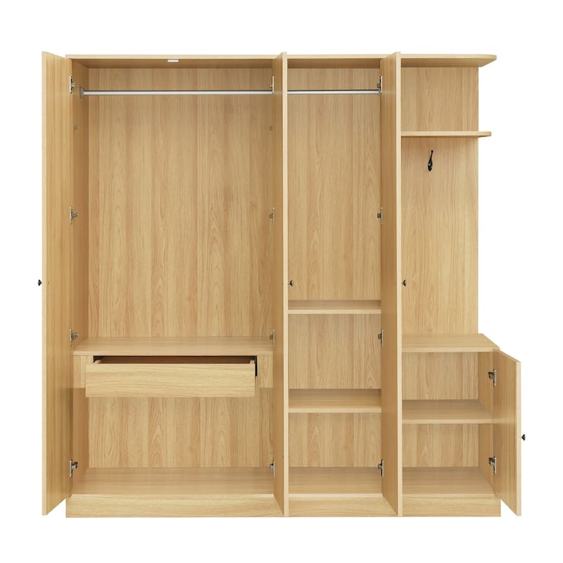 Modern Freestanding Wardrobe Closet With Storage Shelves and Full-Length Mirror