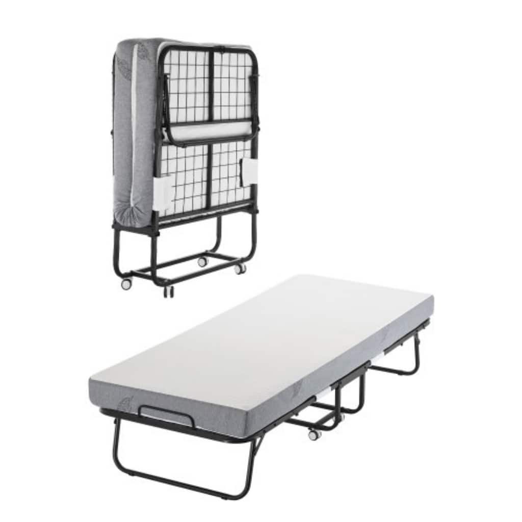 White Polyester Rollaway Folding Bed with 5 Inches Foam Mattress and Steel Frame