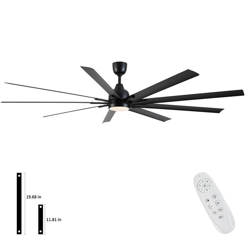 YUHAO 84 In. Indoor/Outdoor Modern Industrial Large Windmill Aluminum Blade Ceiling Fans With Lights, Quiet DC Motor and Remote - 84 INCHES - Black | Aluminum
