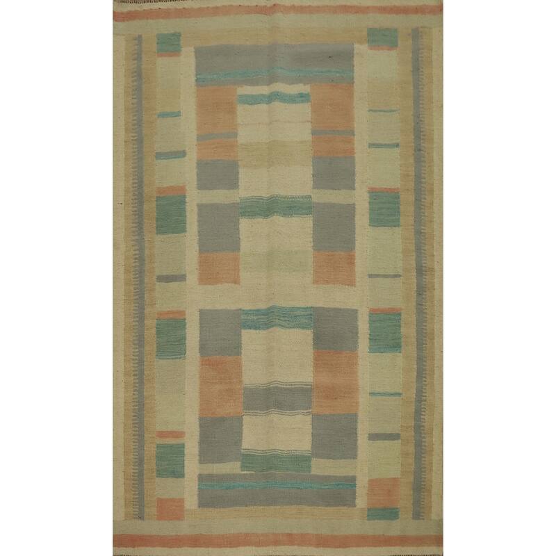 Hand Woven Oriental 100% Wool Carpet Southwestern Modern Multi-Colored Kilim Area Rug - 5' 8'' X 4' 0''
