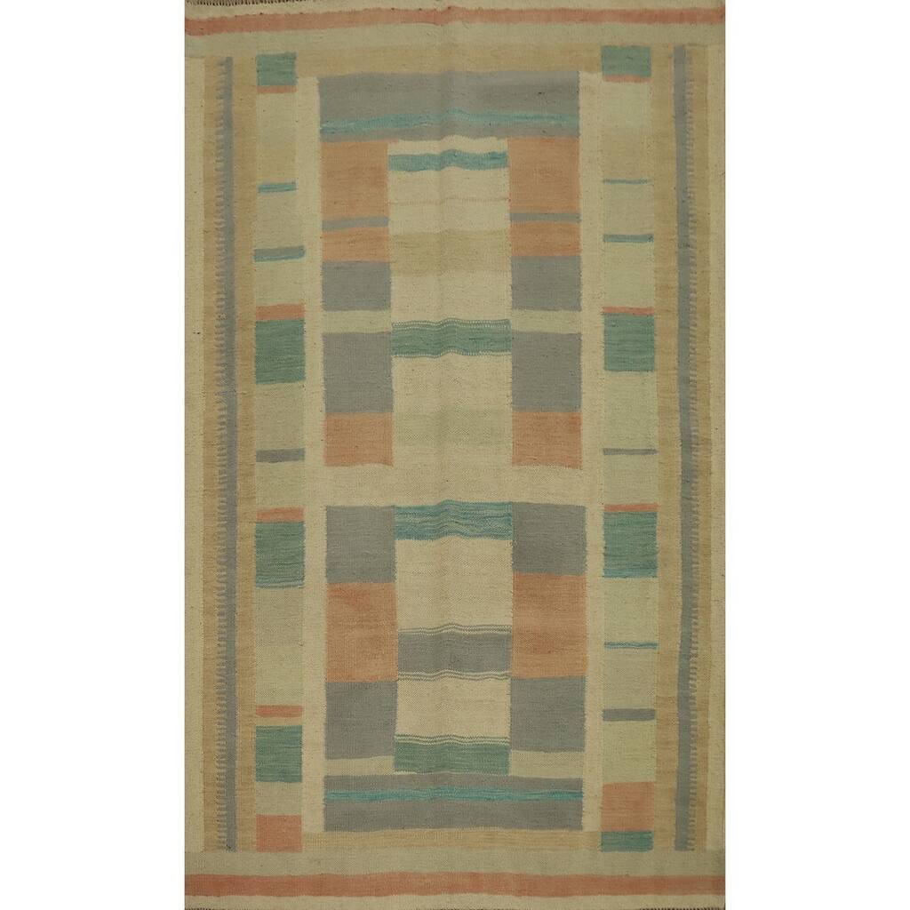 Hand Woven Oriental 100% Wool Carpet Southwestern Modern Multi-Colored Kilim Area Rug - 5' 8'' X 4' 0''