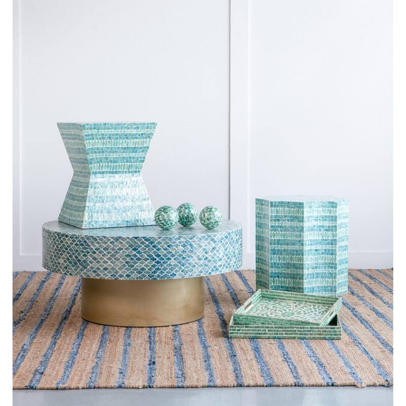 Starburst Capiz Shell Inlay Stool - 19.75" - Blue