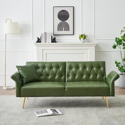 Sleek Faux Leather Sofa Bed with Adjustable Armrests, Converts Easily for Living Room or Small Apartment Use
