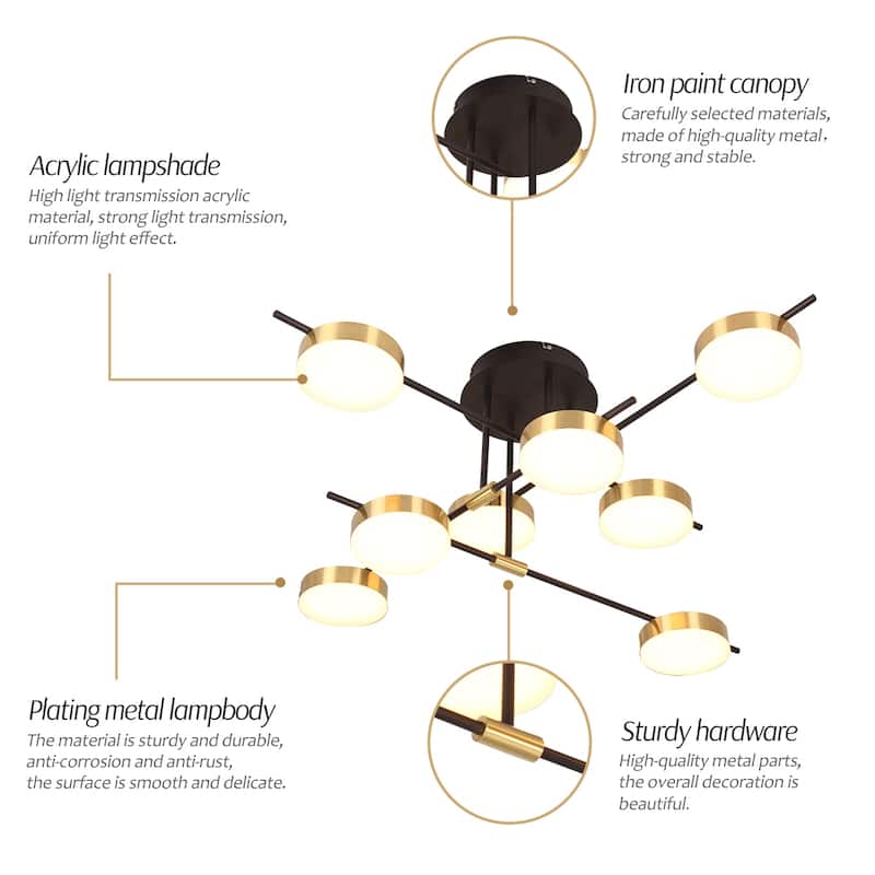 Modern Sputnik Brass Semi Flush Dimmable LED Ceiling Light