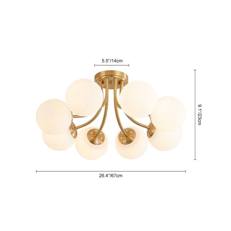 8-Light Matte Glass Globe Symmetrical Sputnik Semi-flush Mount - 26.4in