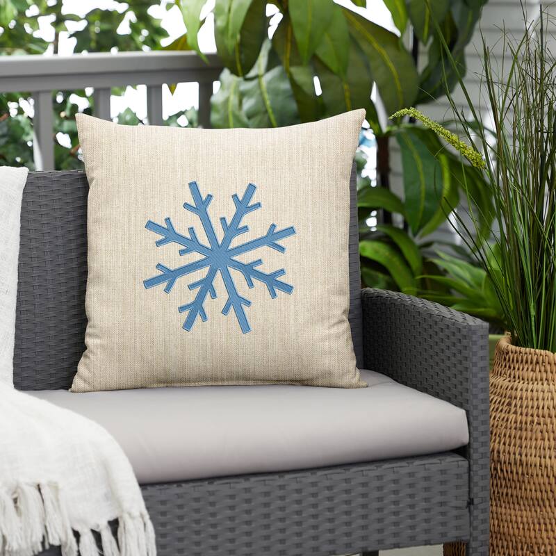 Snowflake Sunbrella Indoor/ Outdoor Pillow, 18 in x 18 in - Sunbrella Cast Pumice