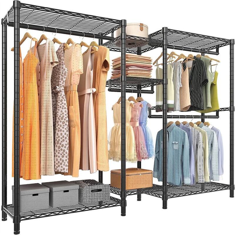 V6 Wire Garment Rack Heavy Duty Clothes Rack Metal with Shelves - 14.6"D x 71.2"W x 76.4"H - Black V6 Medium