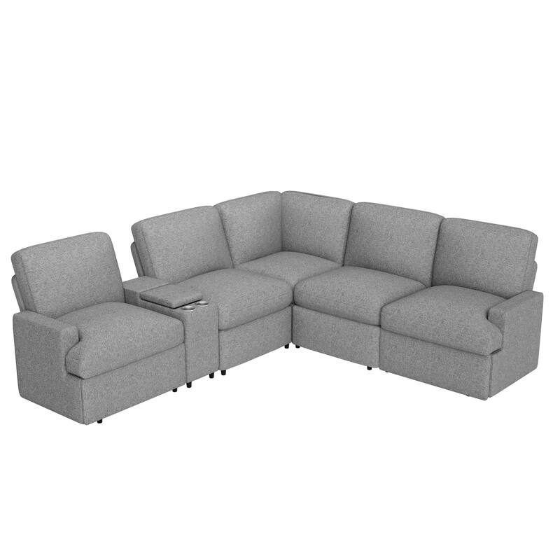 Grey Power Recliner Sofa Corner Sectional Sofa Set with Power Socket