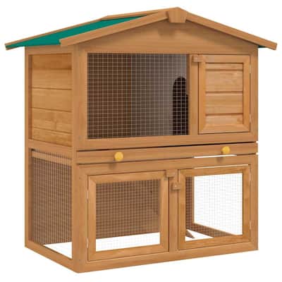vidaXL Outdoor Rabbit Hutch Small Animal House Pet Cage 3 Doors Wood - 36.6'' x 23.6'' x 38.2''