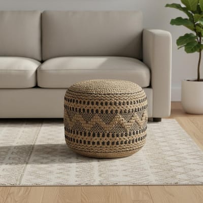 HomeRoots 18" Tan Geometric Pouf Ottoman