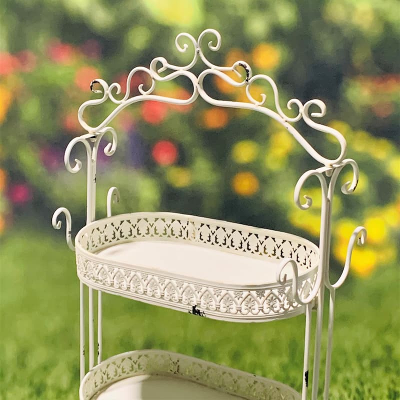Three Tier Iron Plant Stand in Antique White - 19"x11"x43"