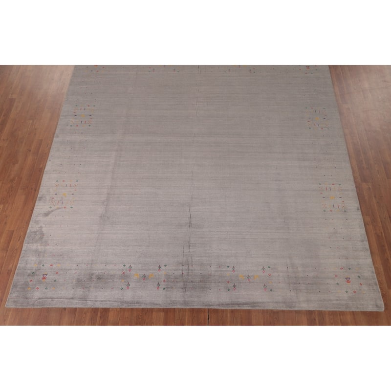 Gabbeh Oriental Area Rug Handmade Beige / Ivory Silk Carpet - 7'7"x 9'9"