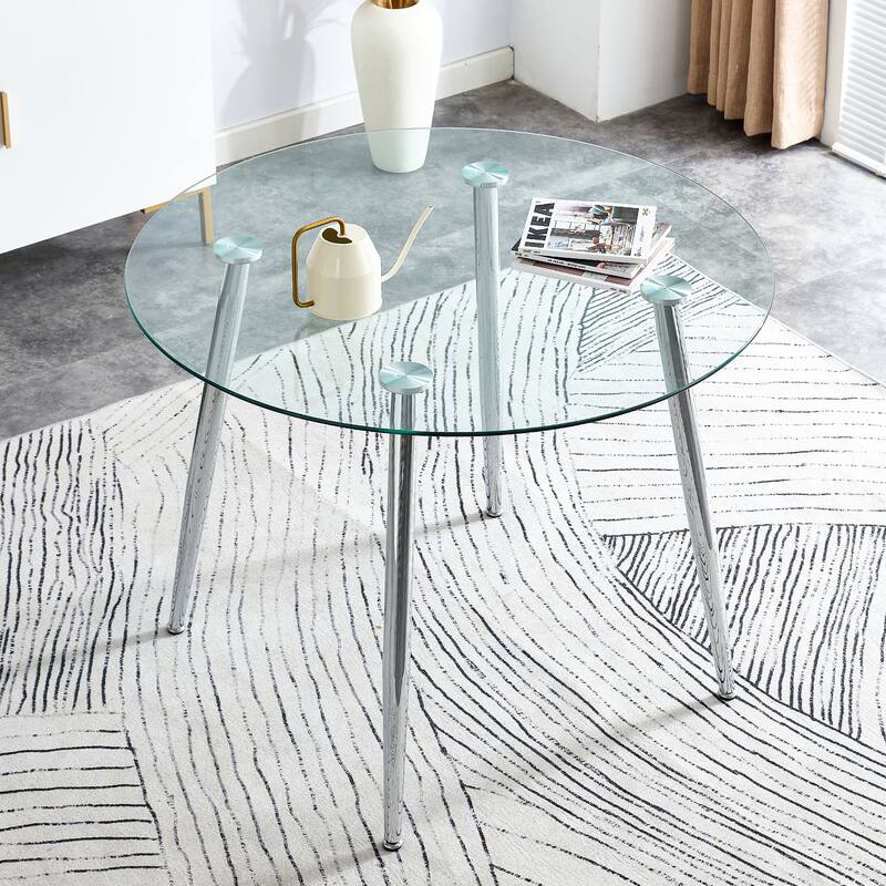 Dining Table With A Diameter Of 40 Inches, A 0.3 Inch Thick Imitation Marble Pattern Tabletop And Metal Legs 40 '* 40' * 30 '