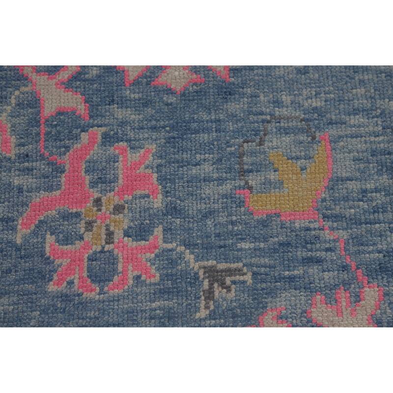 Hand Knotted Oriental 100% Wool Carpet Transitional All-Over Navy Blue & Blues Oushak Area Rug - 14' 0'' X 10' 1''