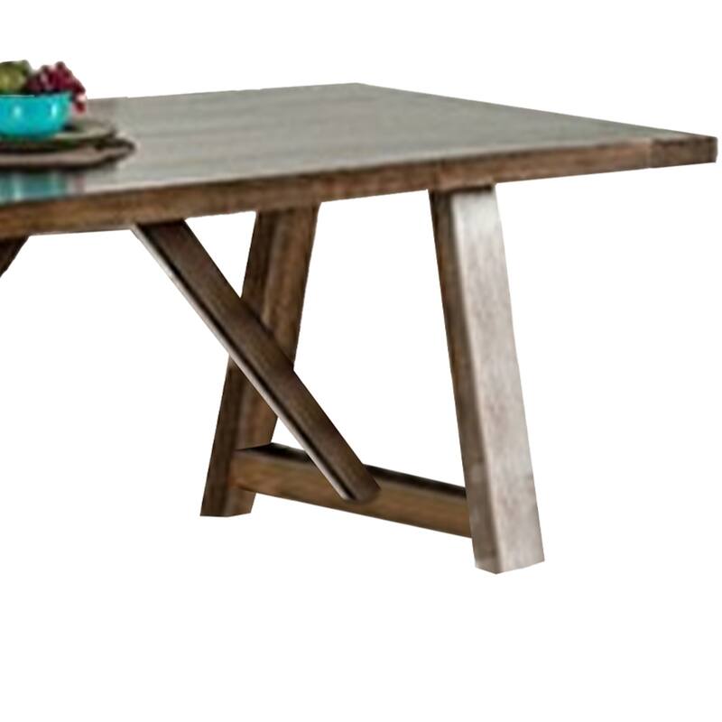 Jule Dining Table, 76 Inch Rectangular Top, Trestle Base, Brown Solid Wood
