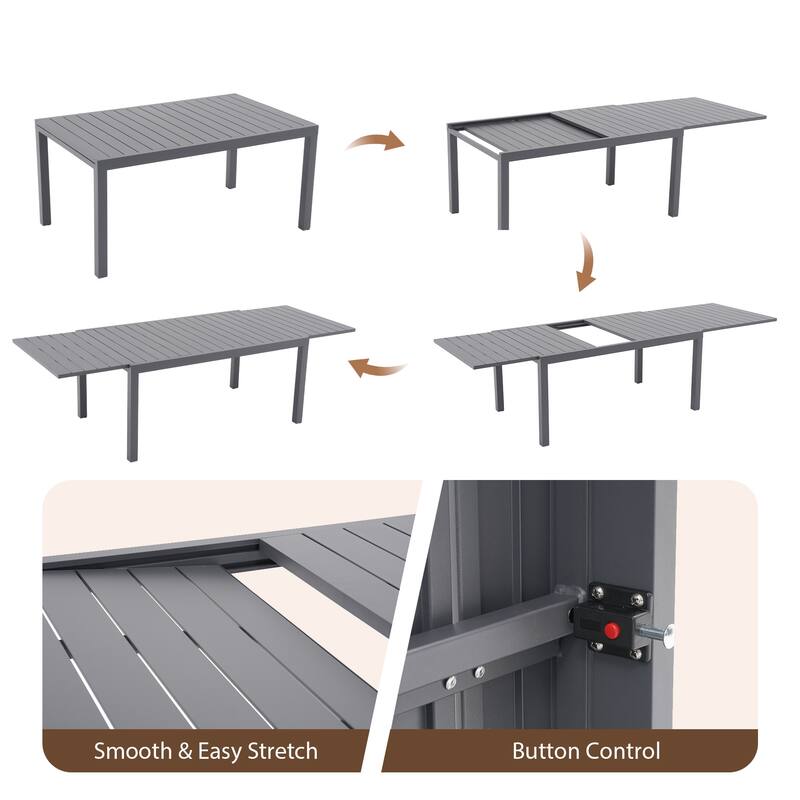 9-Piece Rope-Woven Aluminum Outdoor Dining Set with Extendable Table