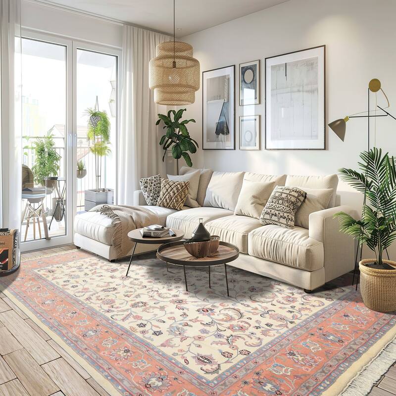 7'10''x9'10'' Hand Knotted Wool Ivory Kashaan Traditional Botanical Area Rug - 7' 10'' x 9' 10'' - 7' 10'' x 9' 10''