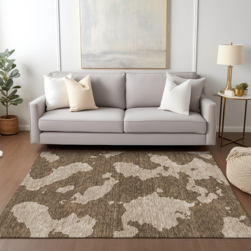 Machine Washable Indoor/ Outdoor Contemporary Abstract Chantille Rug