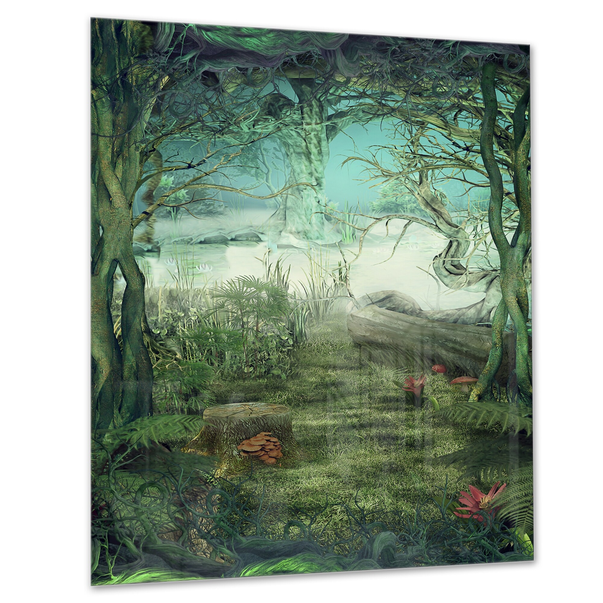 Green Forest Glade Landscape Art Glossy Metal Wall Art Bed