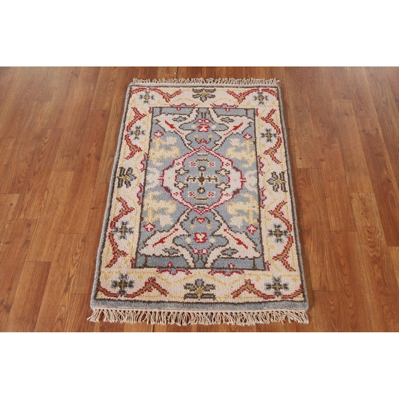 Geometric Grey Oushak Area Rug Handmade Wool Carpet - 2'0"x 3'0"