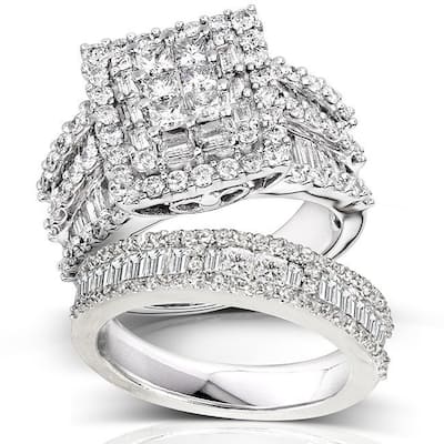 Kobelli 2.8 Carats Natural Diamond 14k Solid White Square Cluster Halo Gwen 2pc Bridal Set