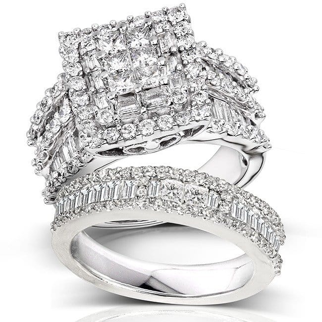 Kobelli 2.8 Carats Natural Diamond 14k Solid White Square Cluster Halo Gwen 2pc Bridal Set
