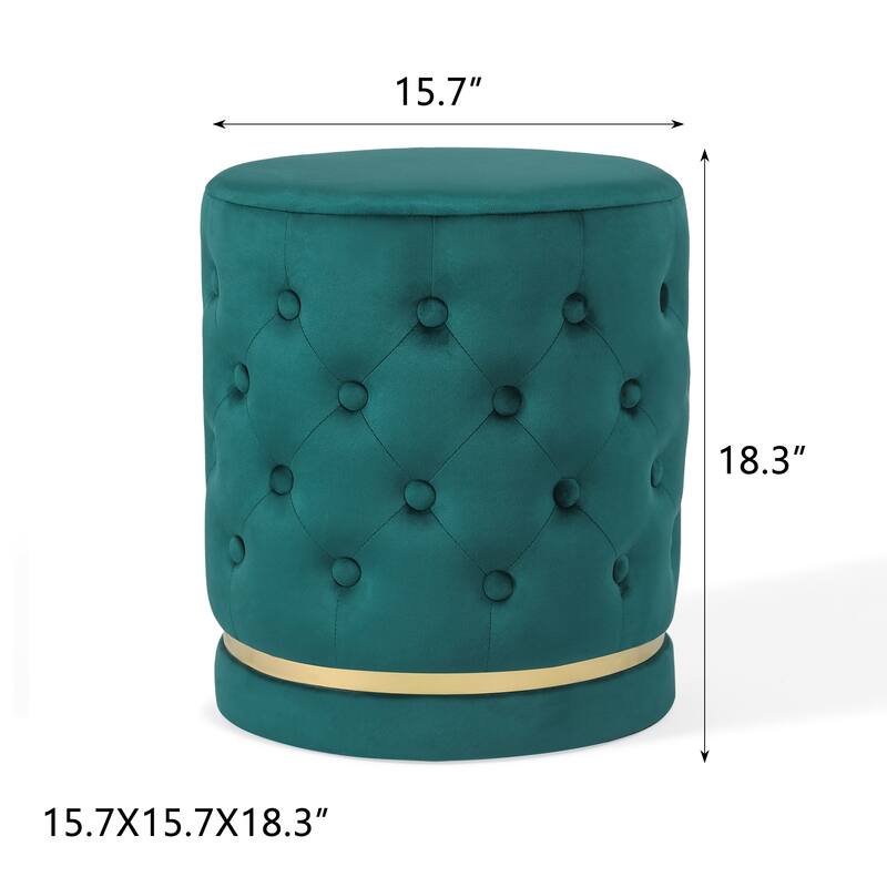 Adeco 18.3" Height Button Tufted Upholstered Round Ottoman