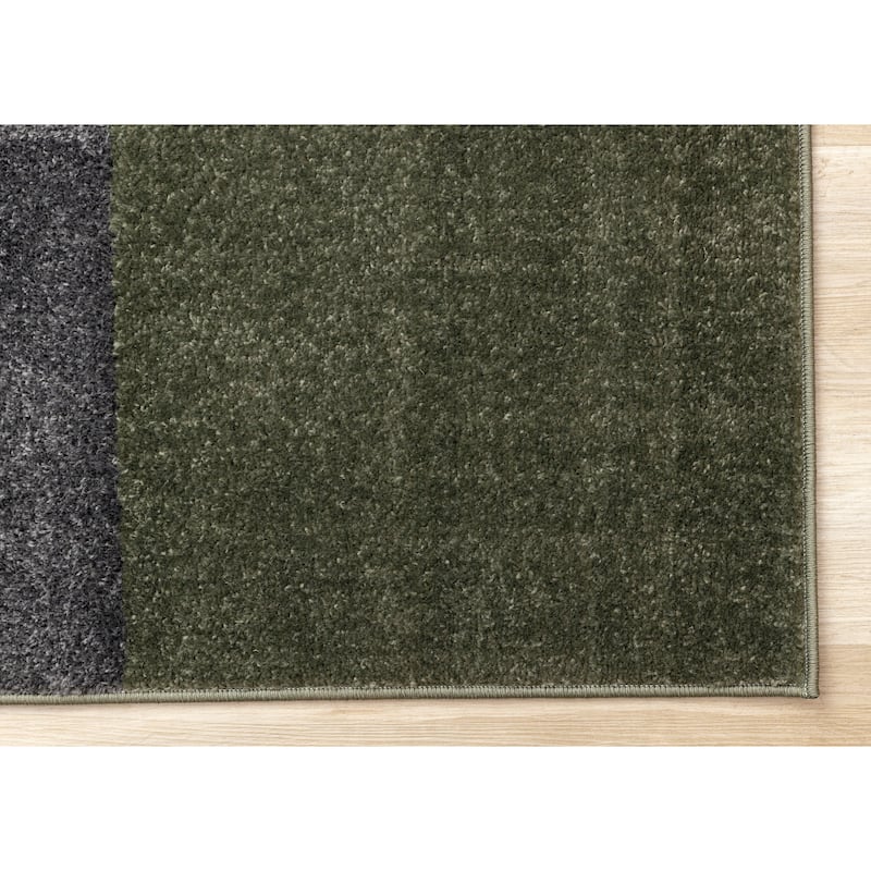 Marley Collection - Geometric Modern Green Grey White Area Rug