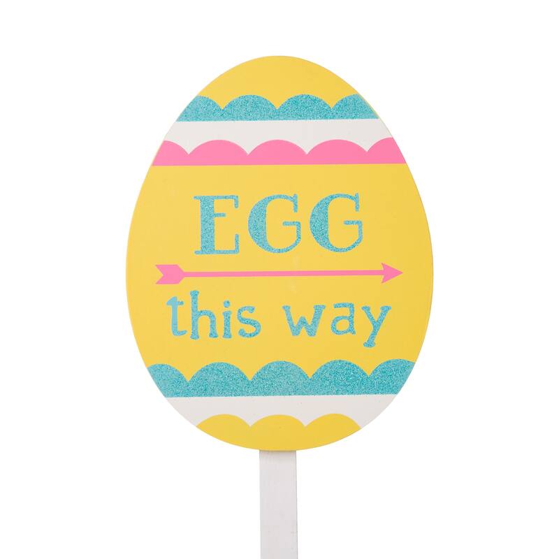Glitzhome Set of 3 Easter Eggs Wooden Sign Yard Stakes