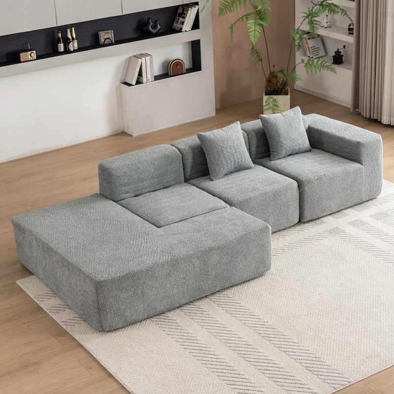 116.5" Polyester 4-Seater Sectional Sofa with Back Pillows
