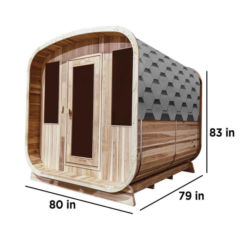 ALEKO 4 Person Rustic Cedar Rounded Square Sauna with Bitumen Roofing