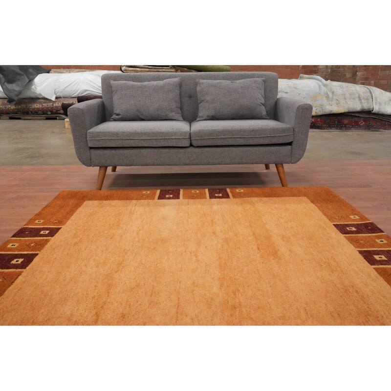 Hand Knotted Oriental 100% Wool Carpet Modern Solid Oranges & Rust Gabbeh Area Rug - 6' 3'' X 6' 3''